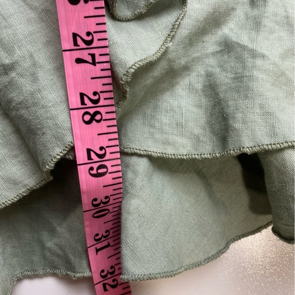 Seek The Label LightGreen 100% Linen One Shoulder Ruffle Tie Front Mini Dress XS - Picture 16 of 16